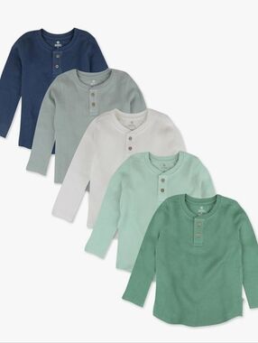 HonestBaby Waffle Henley 100% Organic Long Sleeve Shirt in 5T, set of 5 colors